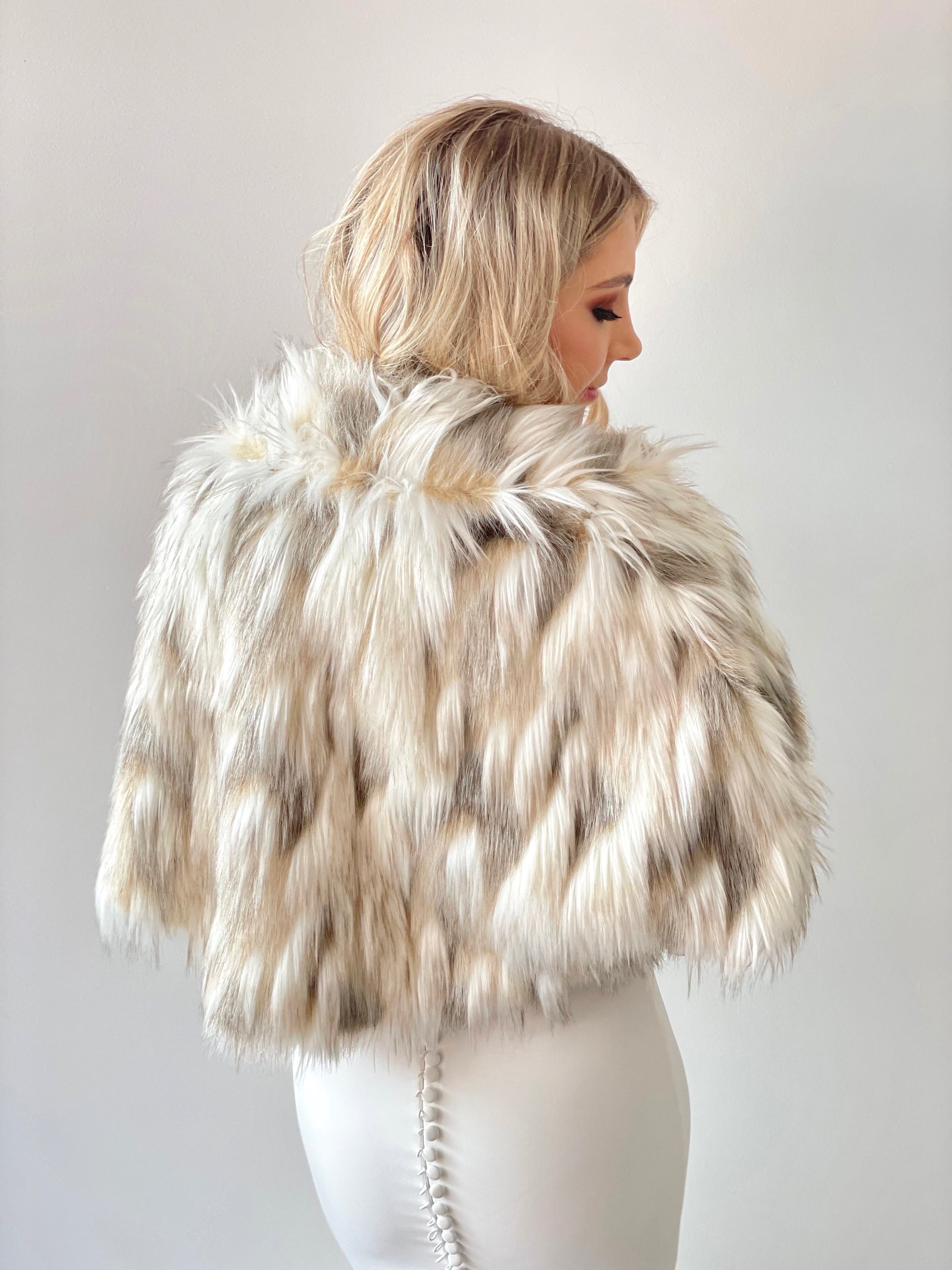 Lizzie Beth Fur Poncho - Neutrals