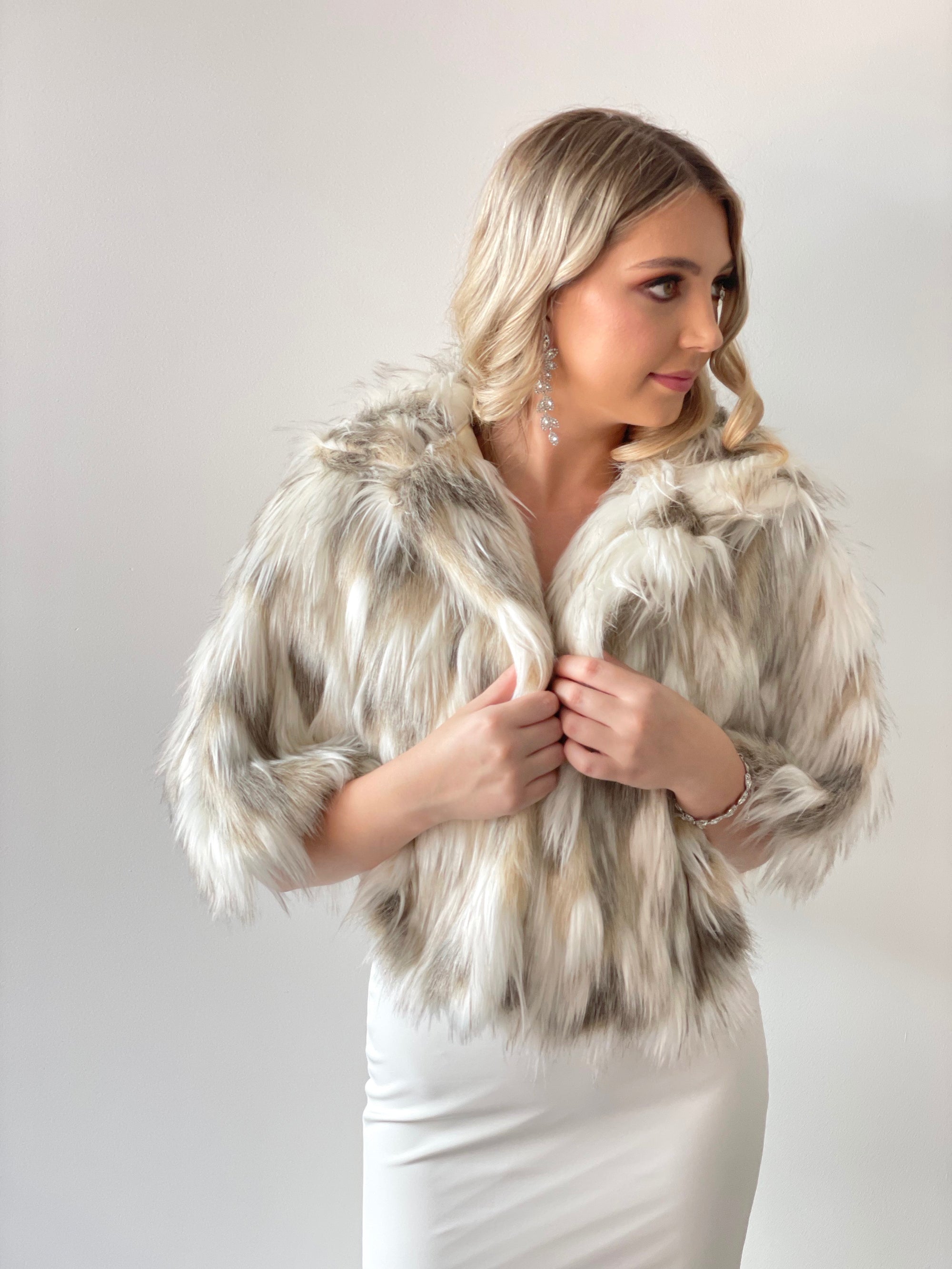 Lizzie Beth Fur Poncho - Neutrals