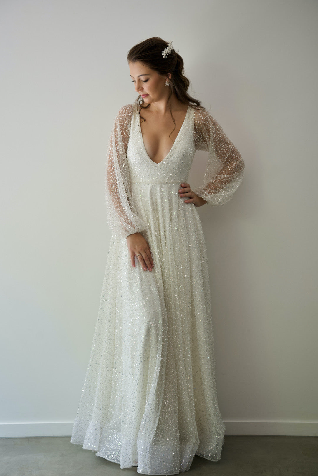 Halo Gown with Milky Off White Underlay