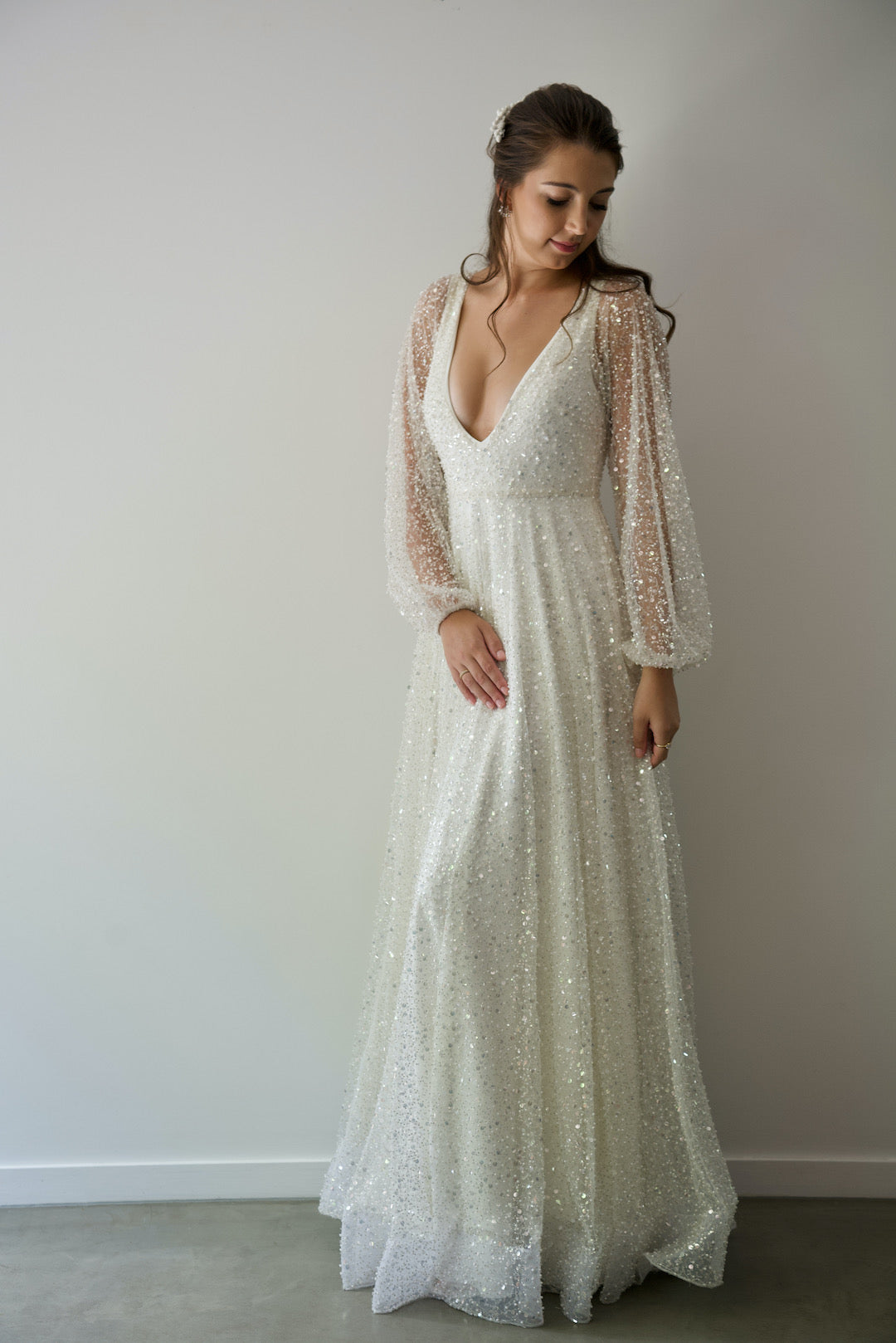 Halo Gown with Milky Off White Underlay