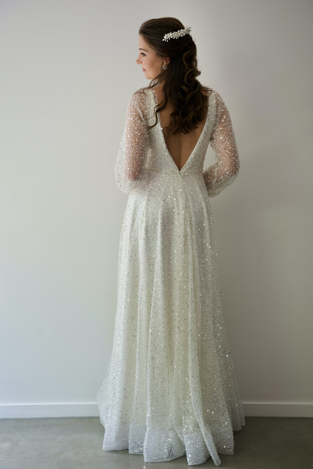 Halo Gown with Milky Off White Underlay