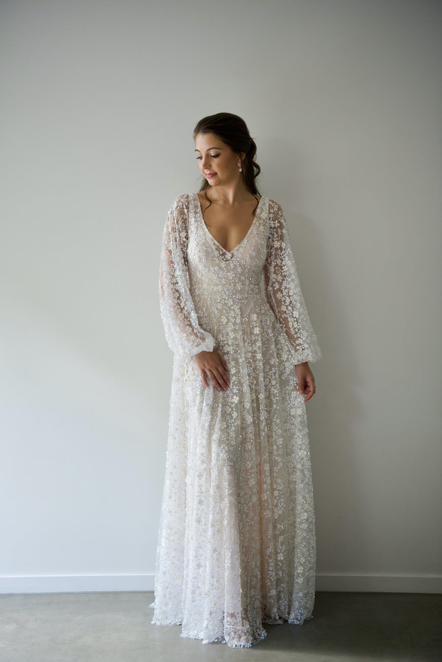Houston Gown With Long Sleeves and Oyster Underlay
